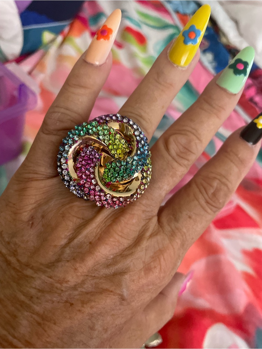 Multicolor Crystal Knot Statement Ring - Women Jewelry